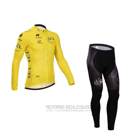 2014 Fahrradbekleidung Tour de France Gelb Trikot Langarm und Tragerhose